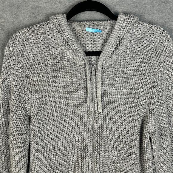J Mclaughlin Sweater Women Large Gray Zip Cardigan Waffle Knit Minimalist Preppy - Picture 2 of 13